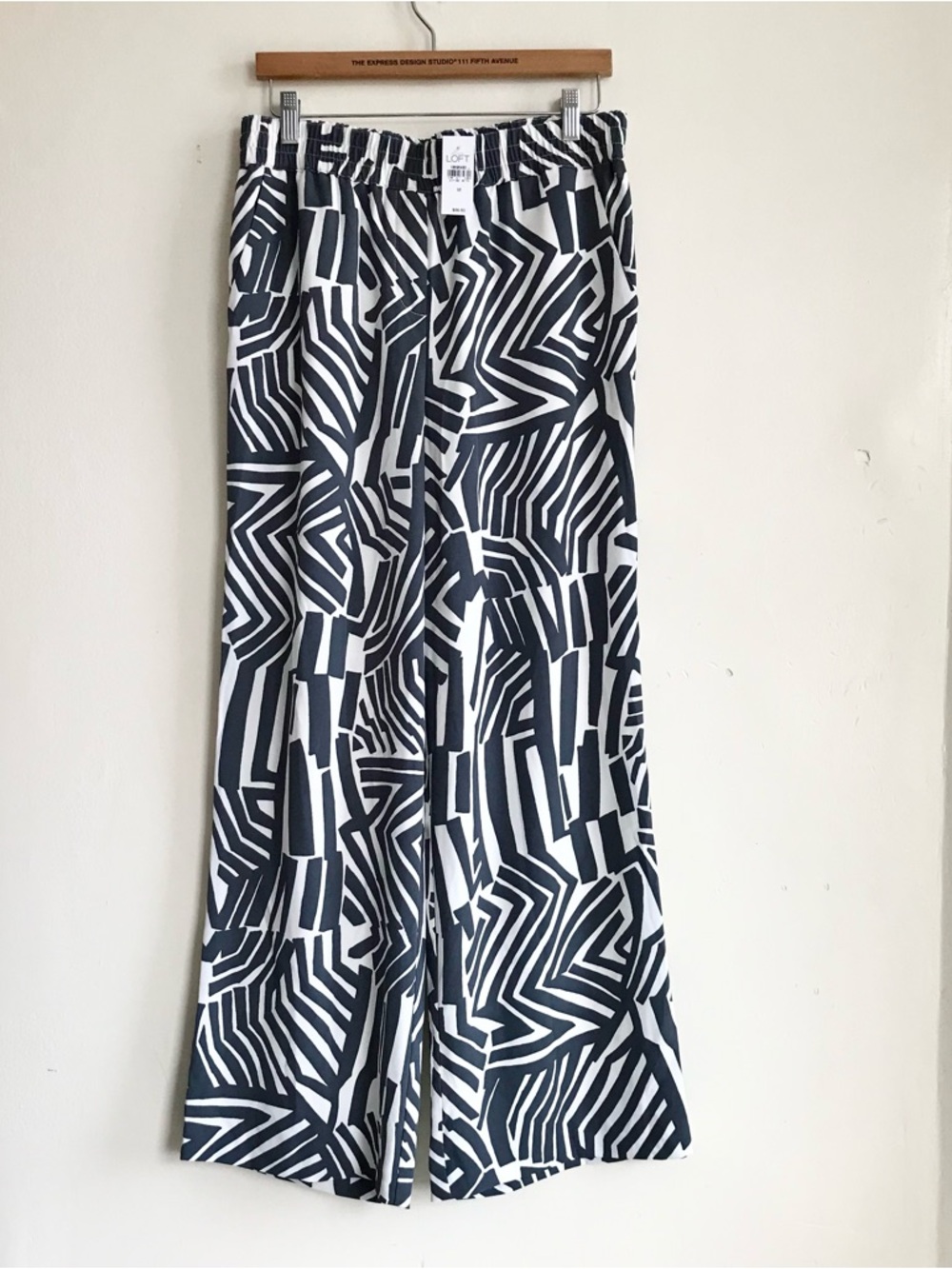 NWT LOFT Black White Zebra Print High Rise Wide Leg Pull-On Flowy Pants Trousers